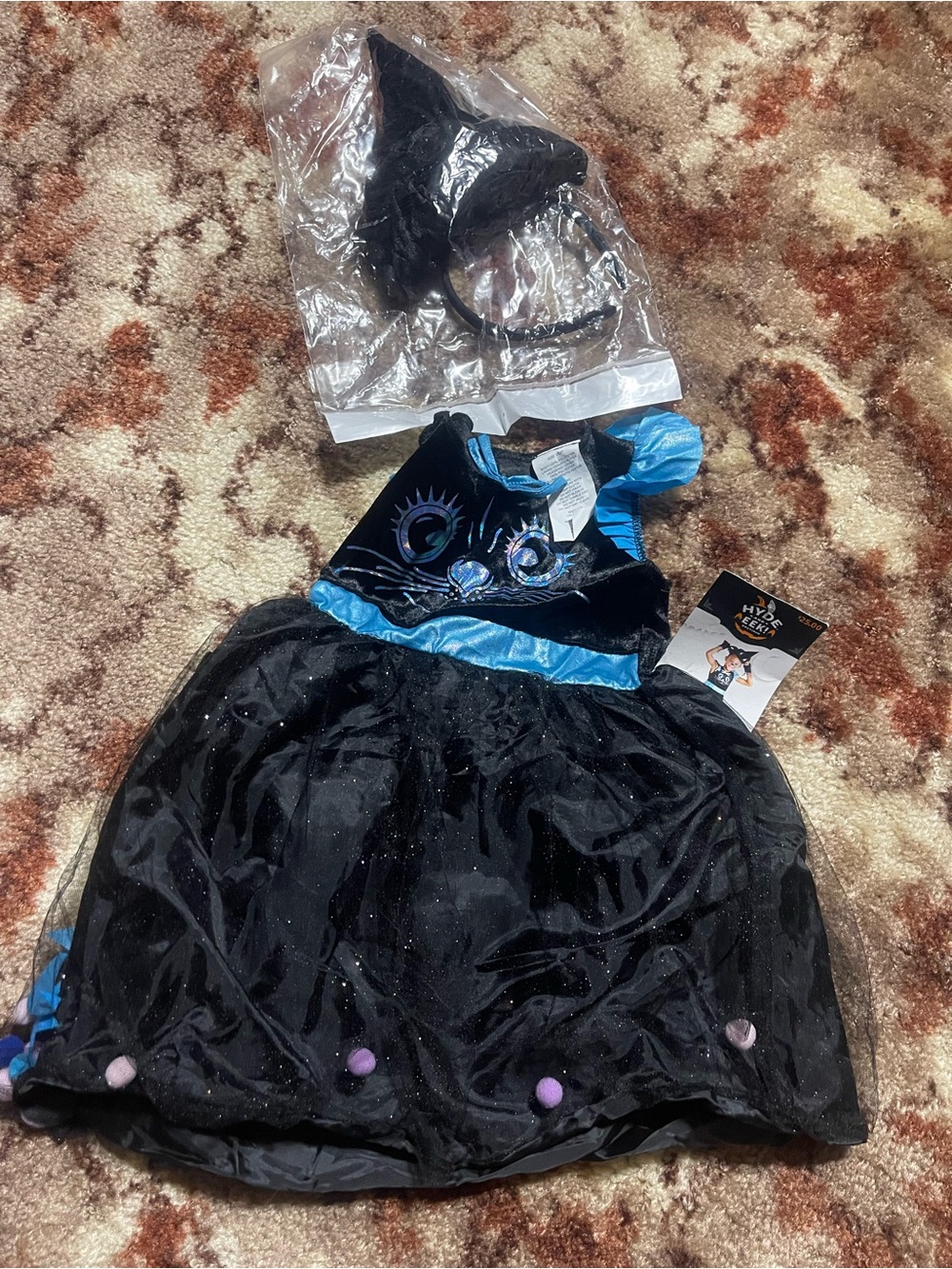 Black and Blue Sparkle Cat Dress Costume for Kids with Headband